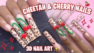 CHEETAH & 3D CHERRY AESTHETIC POLYGEL NAILS🤎🍒 UNBOXING NEW MELODY SUSIE NAIL LAMP! 4D GEL FROM TEMU!