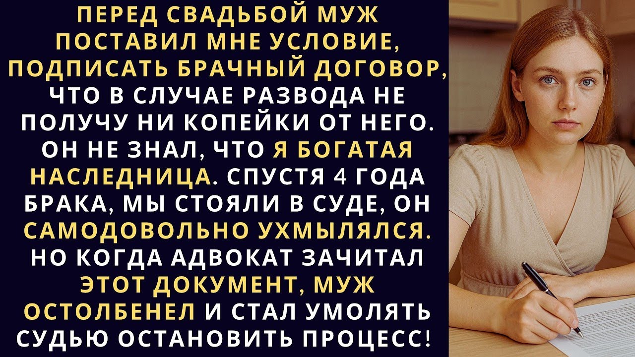 Перед свадьбой муж поставил мне условие, я должна подписать брачный договор, что в случае развода...
