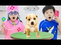 Sammy and Annie Pretend Play Taking Care of Cute Puppy Dog | Kids Video about Funny Pets