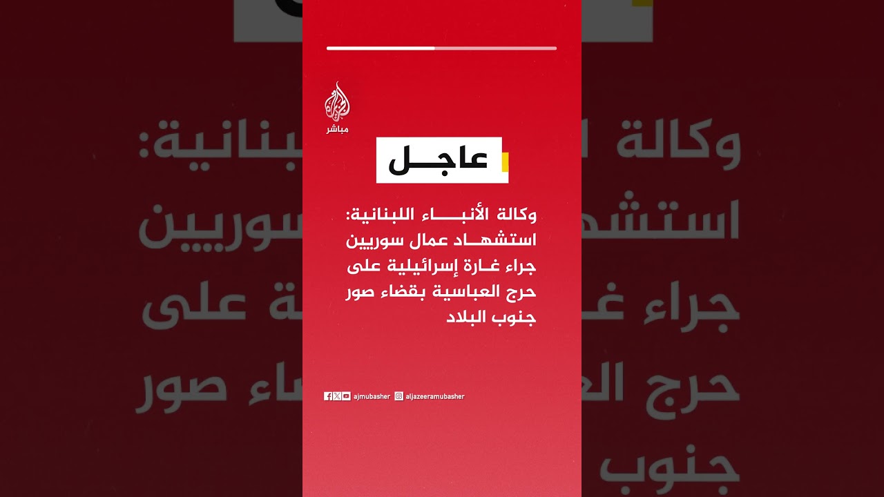 وكالة الأنباء اللبنانية: استشـ ـــهاد عمال سوريين جراء غارة إسرائيلية على حرج العباسية بقضاء صور
