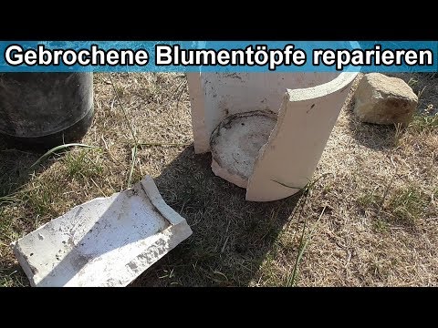 Zerbrochenen Blumentopf reparieren / Kaputten Beton Blumenkübel / Pflanzkübel kleben – Anleitung