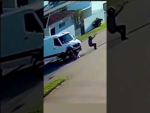 Incredible landing of a motorcyclist after an accident! #bike #funny #automobile