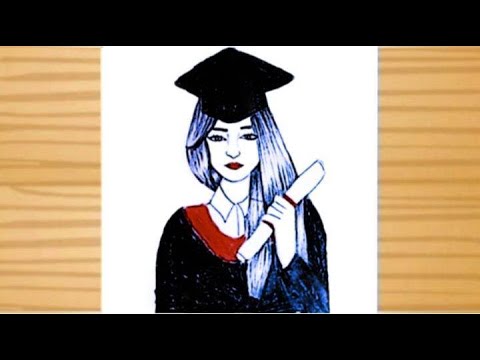 How To Draw A Girl Wearning College Graduation Clothes رسم بنت ترتدي ملابس التخرج الجامعي رسم سهل