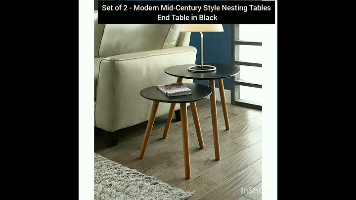 Set of 2 - Modern Mid-Century Style Nesting Tables End Table in Black - Free Shipping