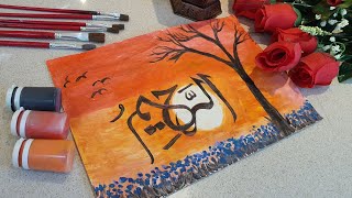 Ar Raheem Allah' name Calligraphy with poster colours painting