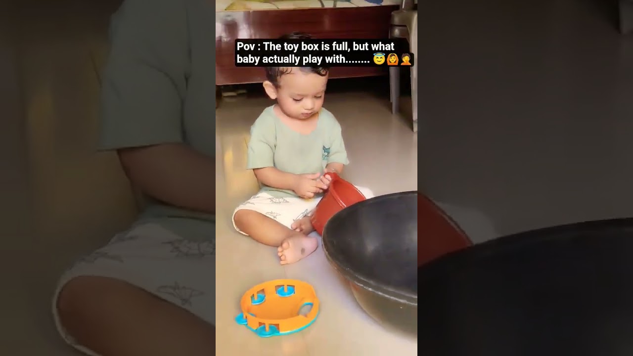 My cutie baby . Useless toys , households things are always useful 😇