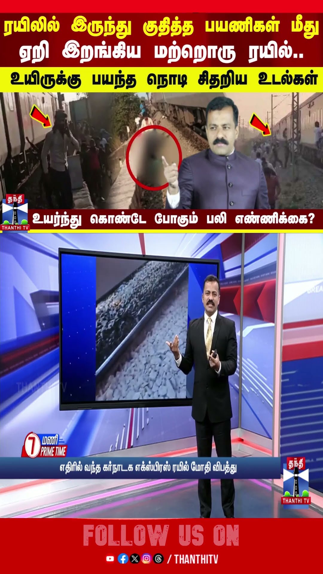 ரயிலில் இருந்து குதித்த பயணிகள் மீது ஏறி இறங்கிய மற்றொரு ரயில்.. உயிருக்கு பயந்த நொடி சிதறிய உடல்கள்