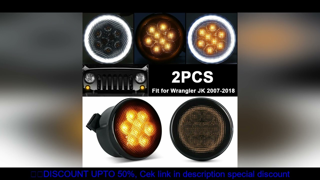 2pcs White Amber Front LED Turn Signal Light Grill Smoke Lens Lamp For Jeep Wrangler JK 2007-2018