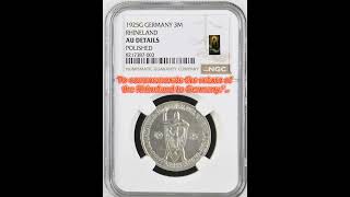Deutschland 3 Reichsmark 1925 G Rhineland Ngc Greded Au Details fypviral ngcgraded
