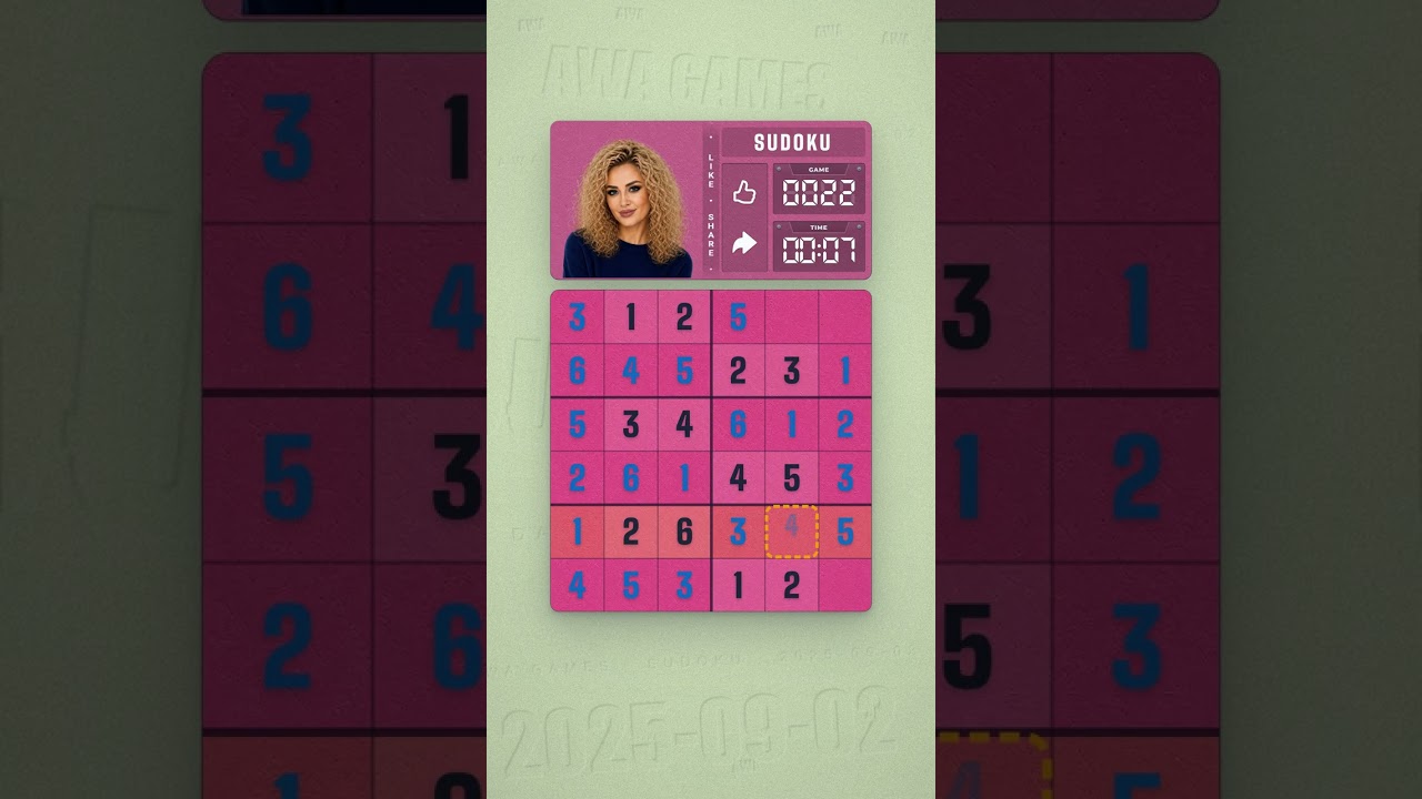 LinkedIn Mini Sudoku #22 solved board for September 2, 2025, 6x6 grid