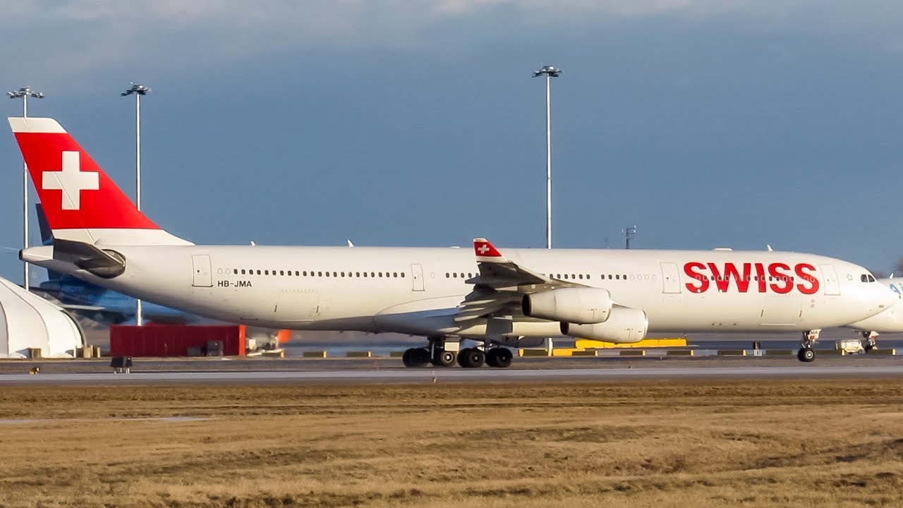 Swiss Airbus A340-300 (A343) landing in Montreal (YUL/CYUL) - YouTube