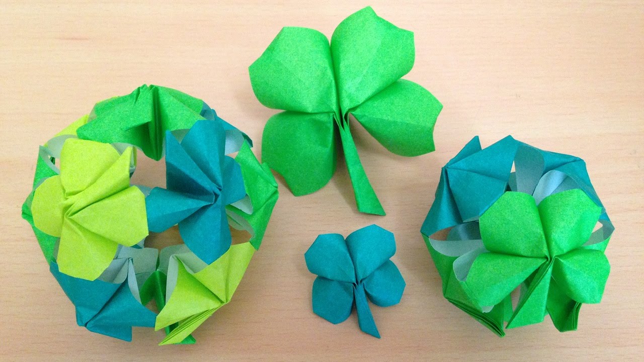 折り紙のくす玉 四つ葉のクローバー 12ユニット 簡単な折り方 Niceno1 Origami Kusudama Four Leaf Clover 12units Youtube