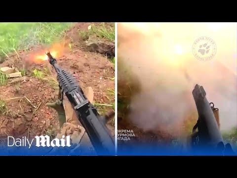 Intense POV footage of Ukrainian soldiers capturing Russian position in trench warfare