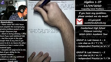 Algebra 1 CP - Inequality Word Problems [Day 2]