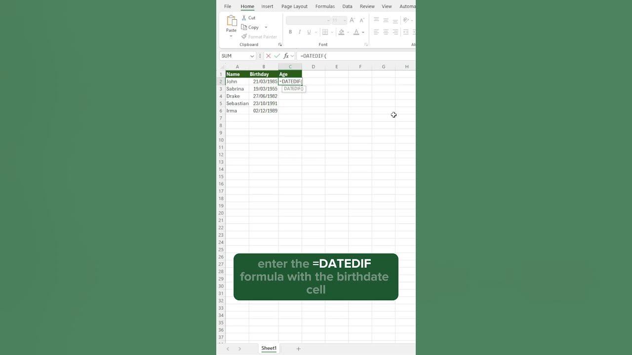 Stop calculating age manually use this excel formula instead youtube