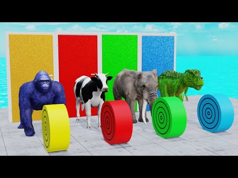 Long Slide Game With Elephant Gorilla Buffalo Hippopotamus Tiger - 3d Animal Game 