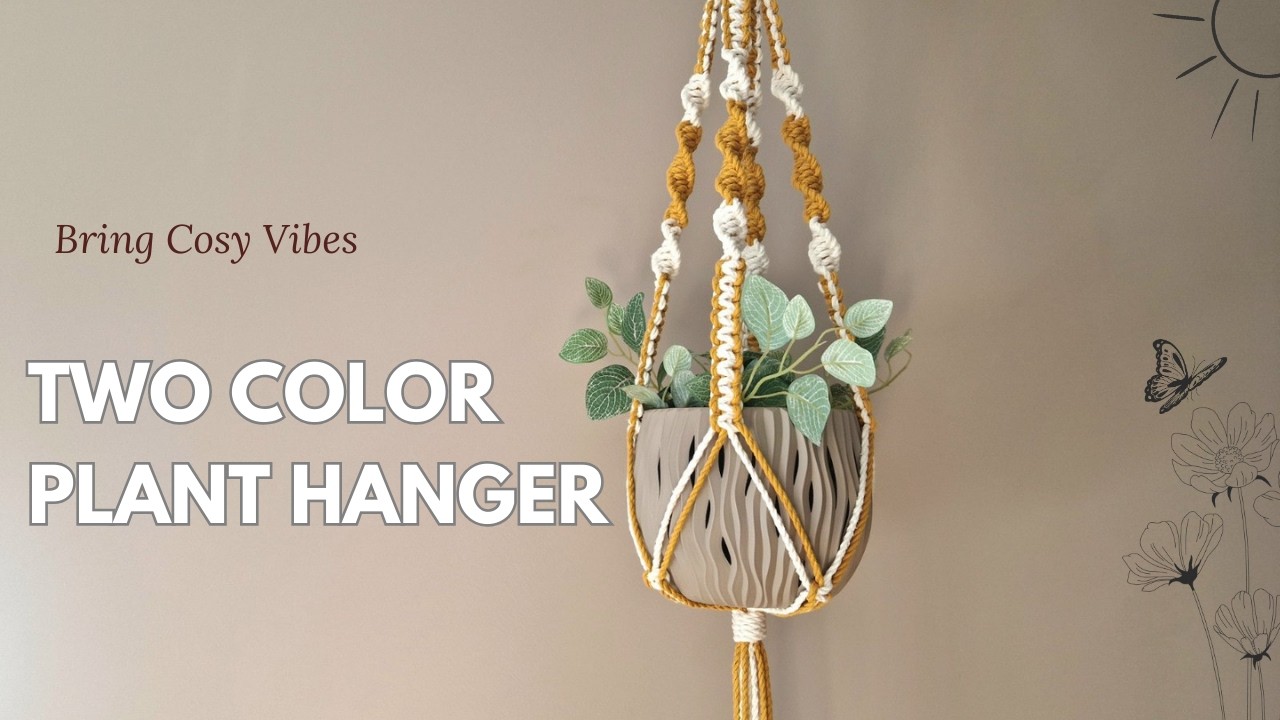Easy Two Color Macrame Plant Hanger for Beginners