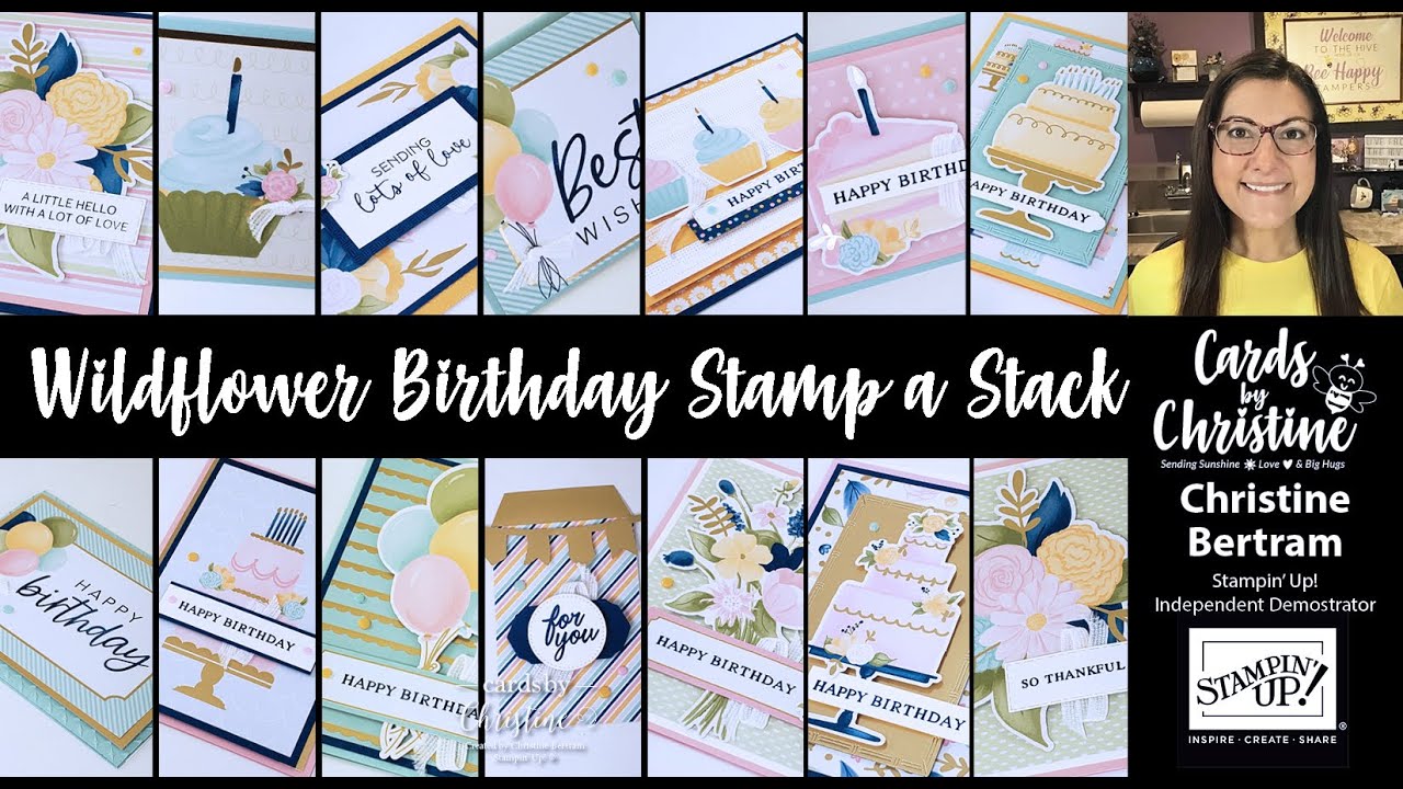 Wildflower Birthday Stamp a Stack Card & Bag Class with Cards by Christine