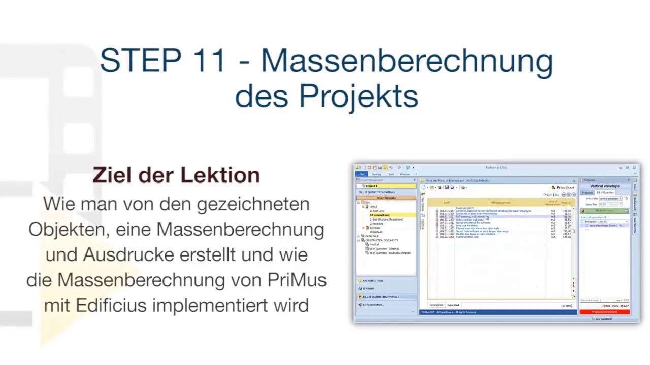 Tutorial von Edificius - STEP 11 - Massenberechnung des Projekts - ACCA ...