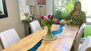 Building our live edges river epoxy dining table.