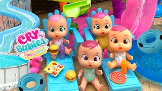 Cry baby dolls FEEDING and FUN at the Water Park 💦