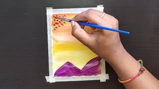 Sunset Landscape Scenery Drawing With Watercolor Water Color Drawing For Beginners Spring Season