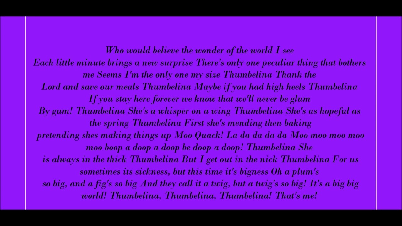 Thumbelina, Thumbelina Lyrics