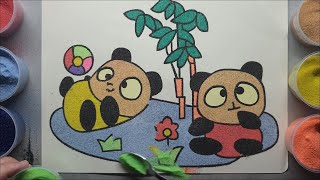 Tô Màu Tranh Cát Gấu Trúc Đáng Yêu|Coloring Adorable Panda Sand Painting| How to color sand painting