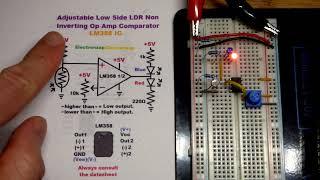 Adjustable Low Side LDR Non Inverting Op Amp Comparator LM358 IC Circuit Light Dependent Resistor