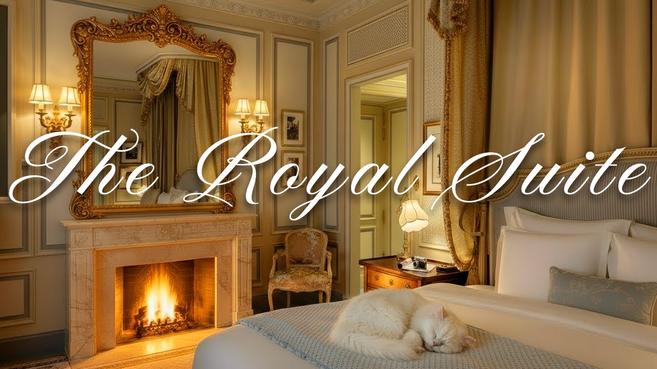 Royal Hotel Room Ambience | Cozy Fireplace Piano Jazz for Relaxation Background Music