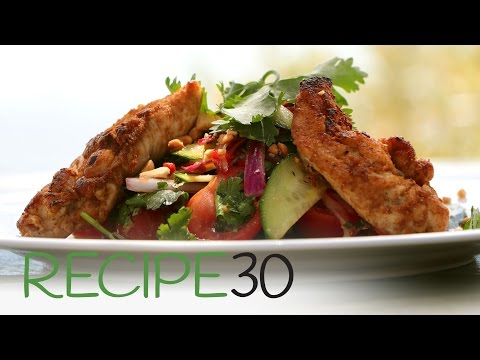 Spicy Fried Chicken Tenderloins on Thai Salad - By RECIPE30.com