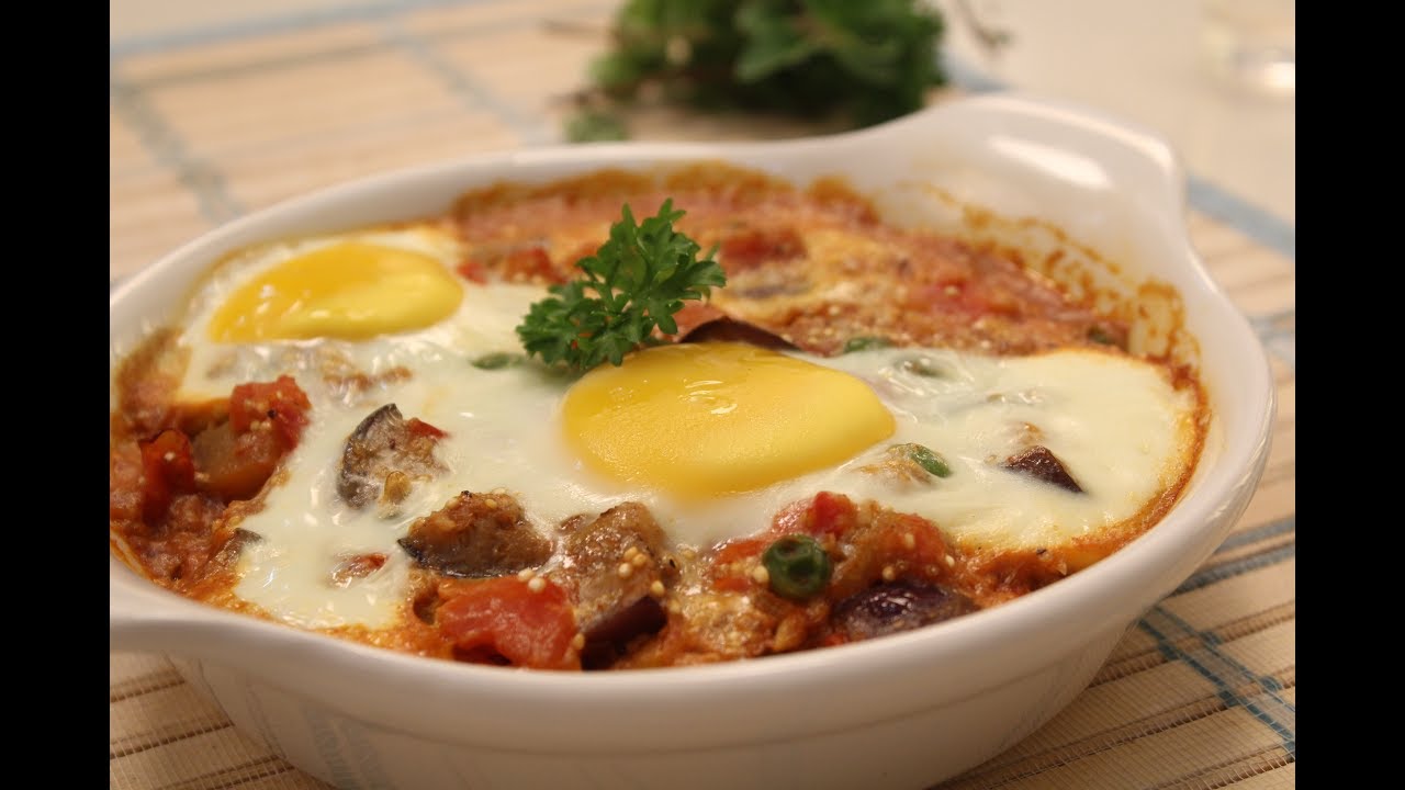 Baked Aubergine And Eggs