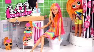Barbie Doll LOL Family After School Routine Bedtime with Neonlicious