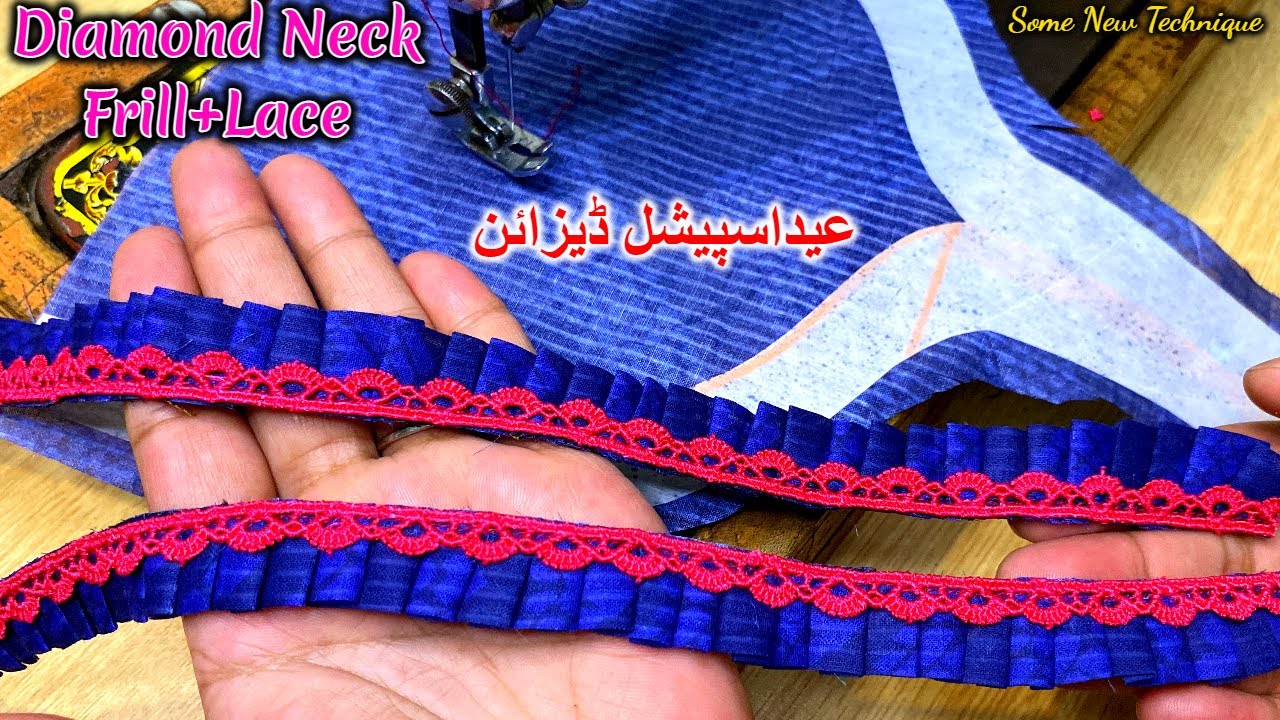 Diamond Shape Neck With frill  LaceNeck With Lace Designcutting  stitching Frill Neck Design mtd