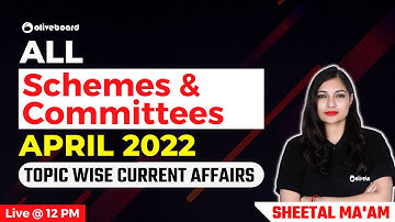 Schemes and Committees 2022 | April 2022 | Topic Wise Current Affairs April 2022 | Sheetal Ma