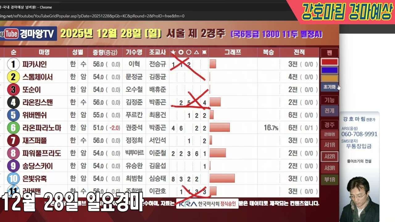 2025 년 12 월 28 일 일요경마예상