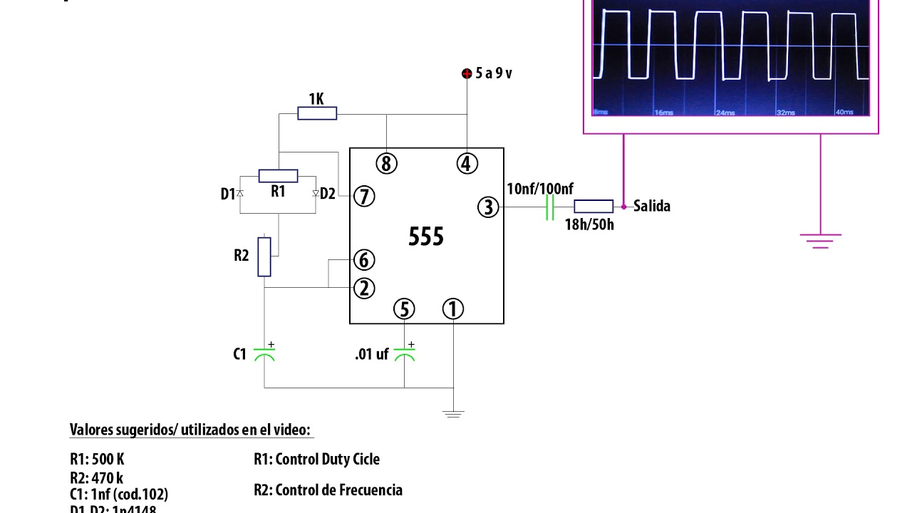 555 Generador Onda Cuadrada Variable En Frecuencia Y Duty Cycle