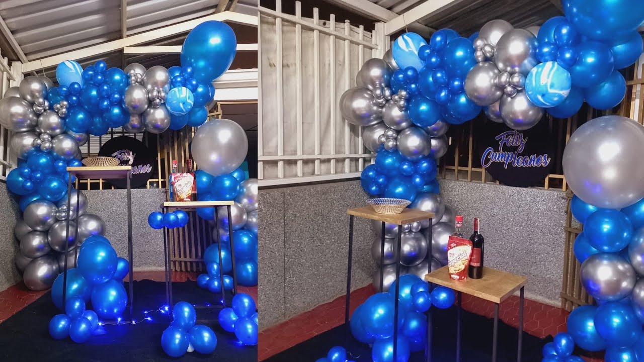 Decoracion Globos Cortina Azul Marino y Plata De Cumpleaños Fiestas Para  Hombre