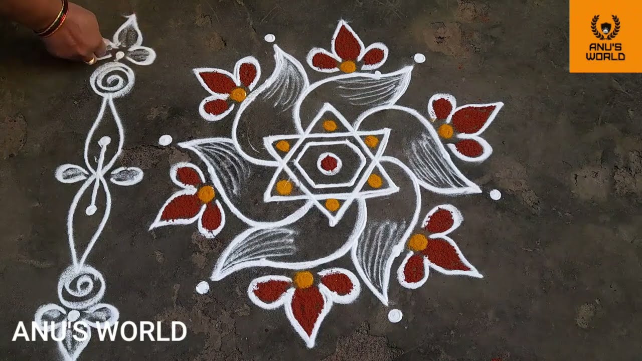simple and easy Friday rangoli design 5*3dots Anu'sworld small beautiful kolam daily muggulu