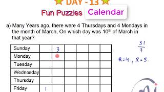Solution Day 13 | Mental ability | Calendar based problems | Fun Math | Jobs | Career