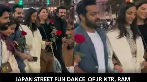 RRR Japan street walk with roses by Jr NTR, Ram Charan, SS Kartikeya with their wife viral in media