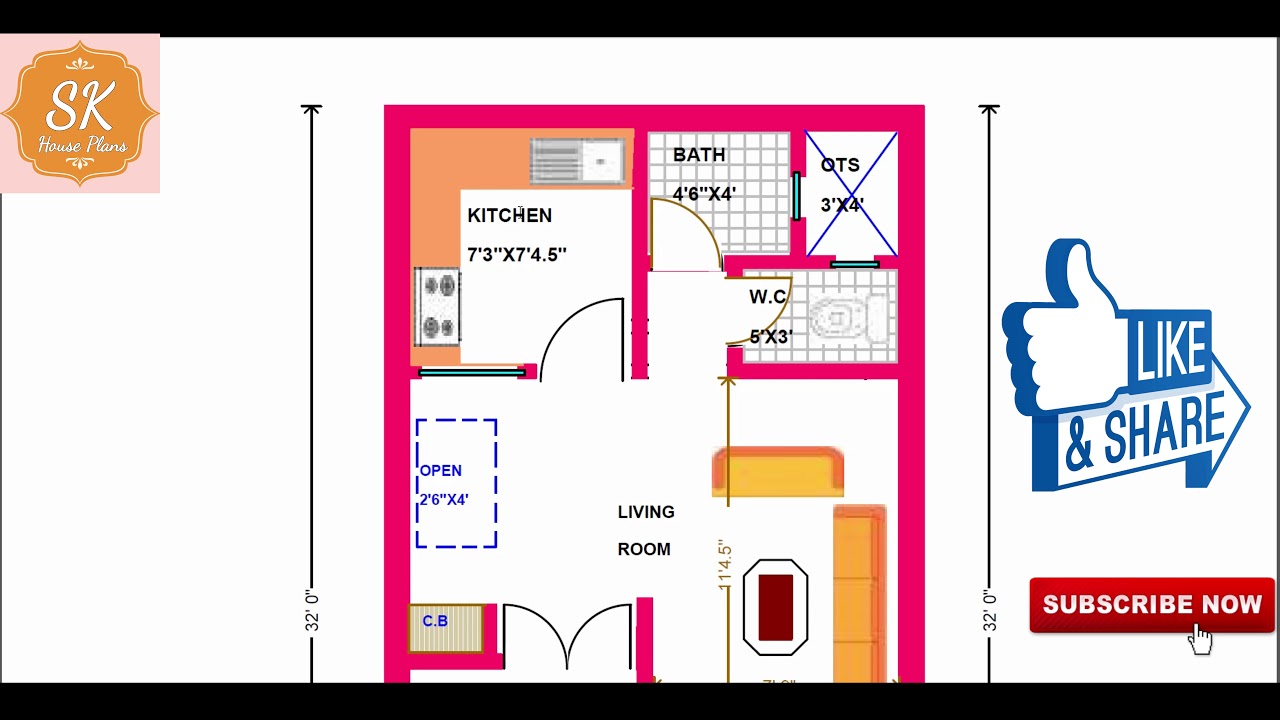 House Plan 17 X 32 544 Sq Ft 60 Sq Yds 50 Sq M 60 Gaj 4k Youtube