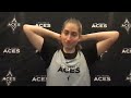 Las vegas aces guard kate martin talks to the media after practice