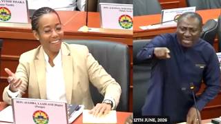 Zenator Rawlings laughs at Afenyo Markin in Parliament for saying he's better than her in Anlo