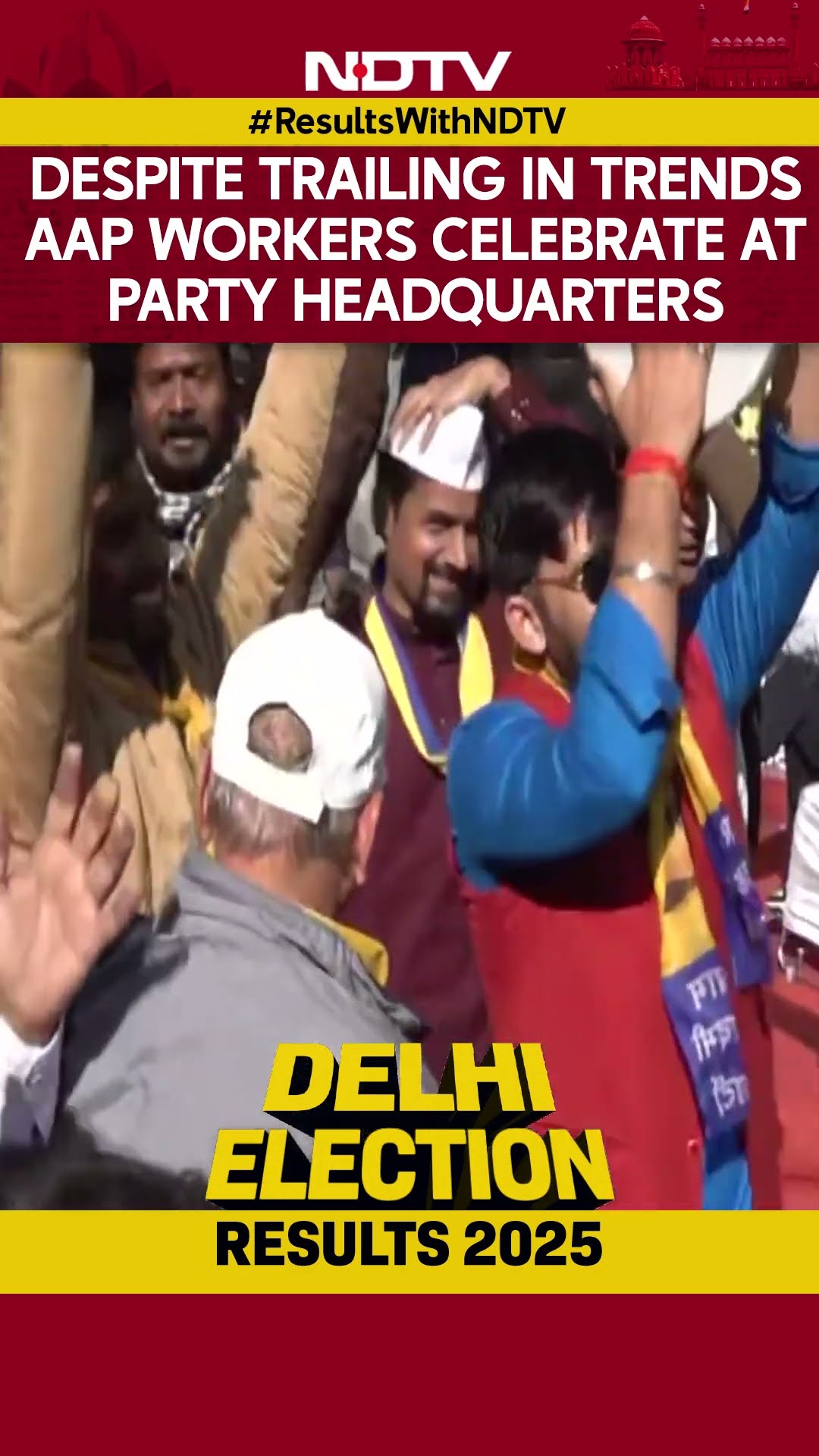 Delhi Elections 2025 | AAP Workers Celebrate At Party Headquarters As Counting Continues