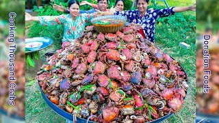Cooking Thousand Crabs Salty \& Sweet Recipe in Village For Donation With Villagers - Eating Crab