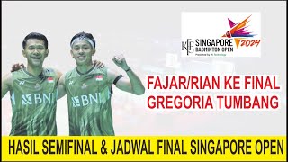 HASIL SEMIFINAL & JADWAL FINAL SINGAPORE OPEN 2024 - FAJAR /RIAN KE FINAL