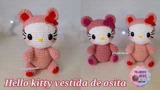 Hello kitty con disfraz de osita amigurumi tejida a crochet