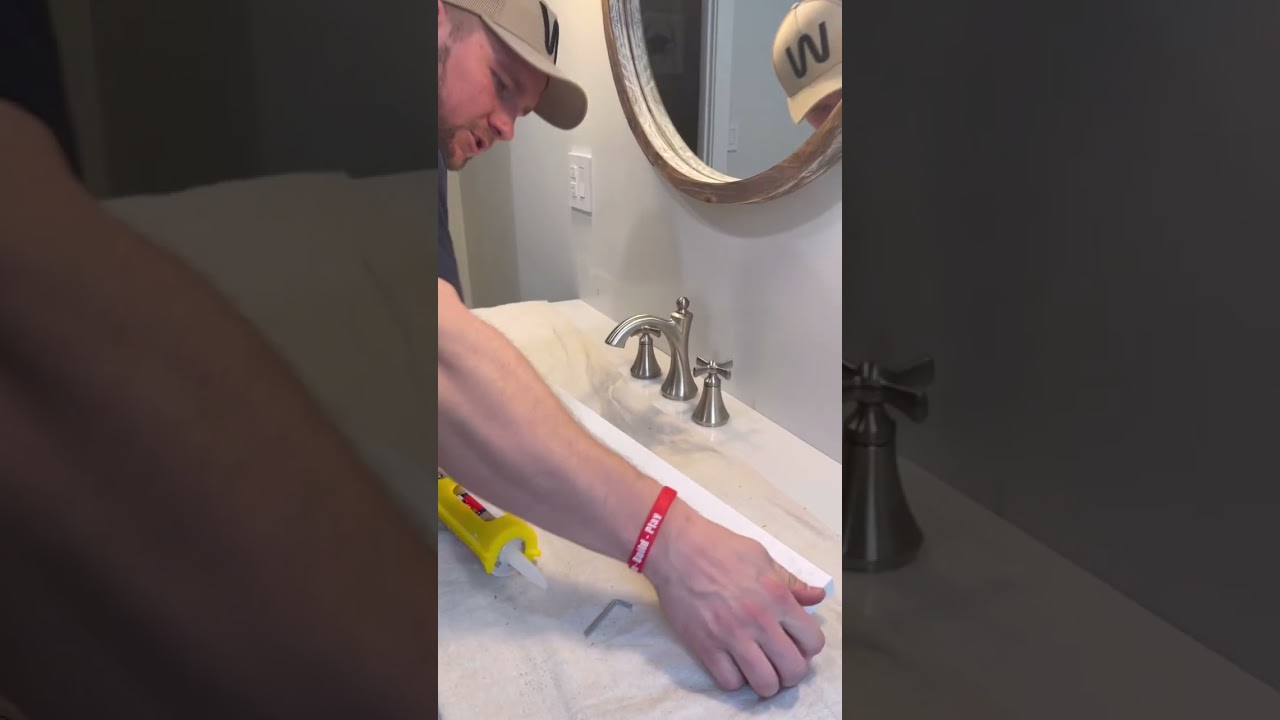 Best way to install vanity backsplash. #diy #youtubeshorts #diyshorts