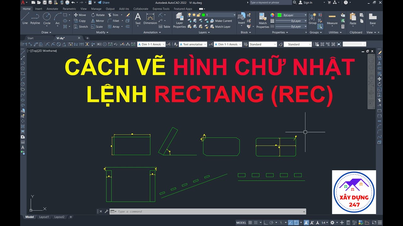 Lệnh vẽ hình chữ nhật - Lệnh RECTANG (REC) trong autocad - Xây dựng 247 ...